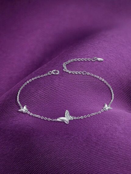 اكسسوارات فضة أنيقة MIOR, Elegant silver accessories MIOR, سوار فراشات بسلسلة دقيقة, Butterfly Charm Bracelet